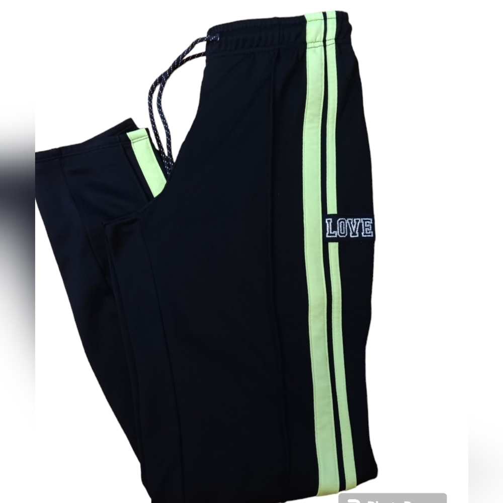 No Boundaries Black Joggers with Neon Green Stripes